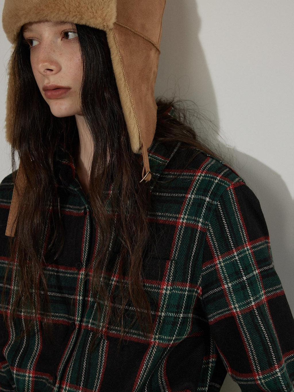 Lofi choose Work Ready Loose Fit Green Plaid Button Front Long Sleeve Polyester Women Shirts