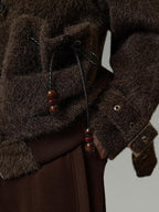 unspoken Faux Fur Collar Loose Fit Structured Tailored High Waist Women Brown Short Coat