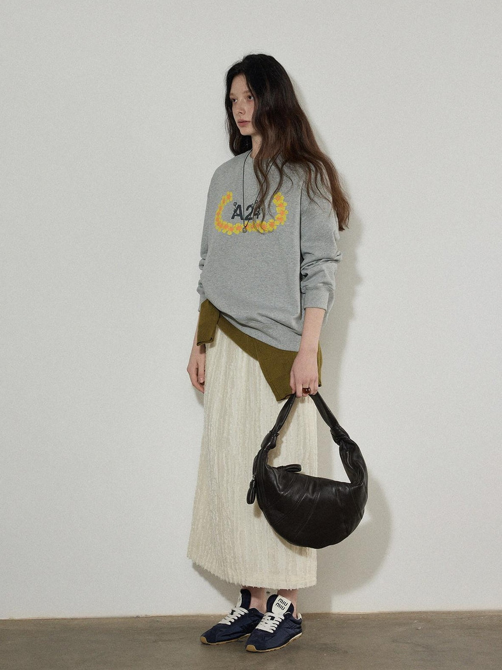Lofi choose 100% Cotton Relaxed Crewneck Long Sleeve Women Commuter Gray Sweatshirt