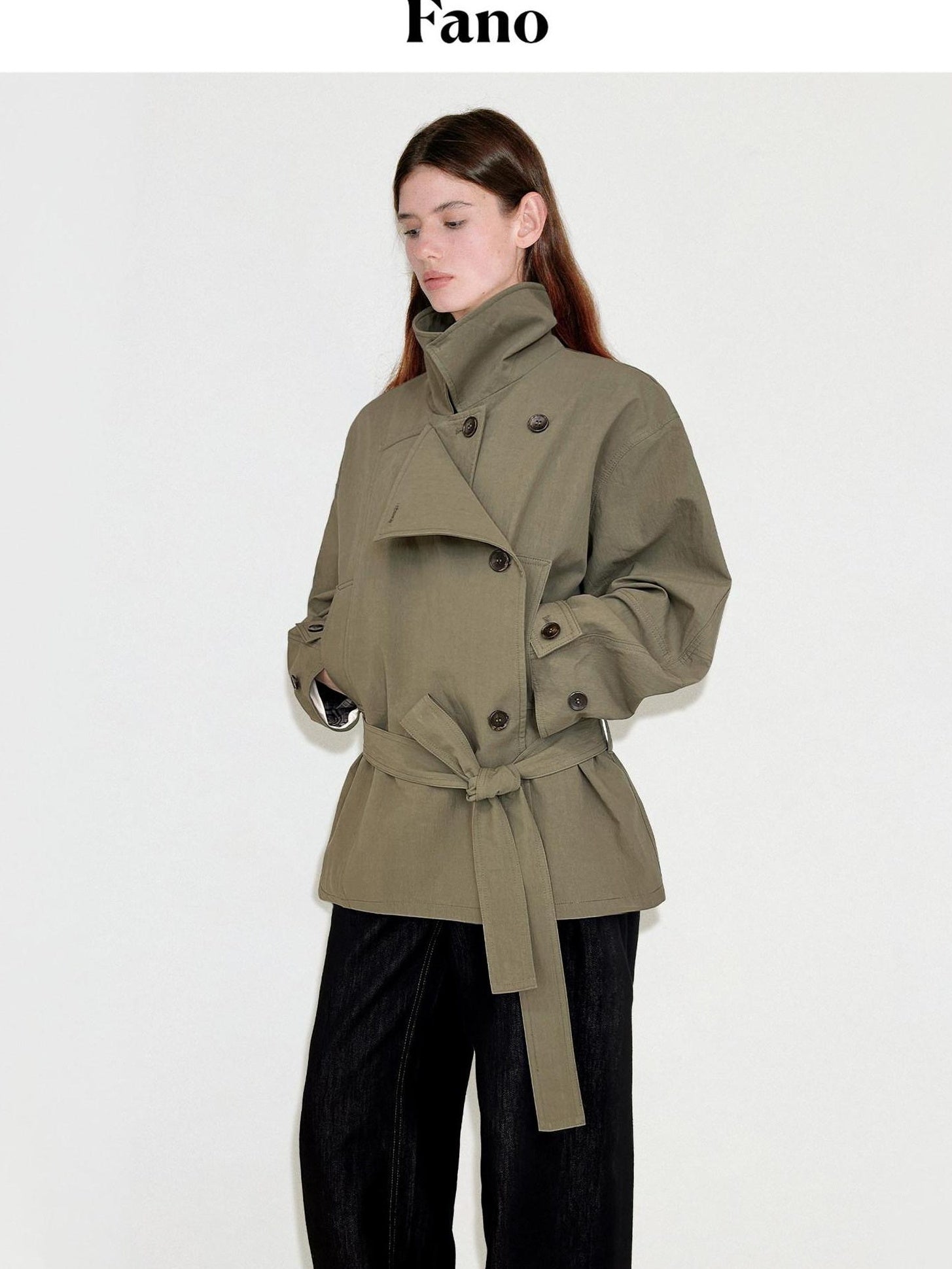 Double Breasted Khaki Korean Commuter Loose Mid Length Cotton Trench Coats