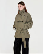 fano Double Breasted Khaki Korean Commuter Loose Mid Length Cotton Trench Coats