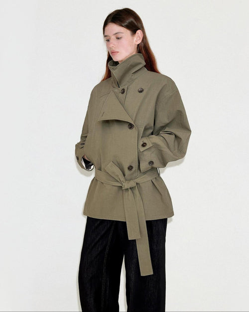 fano Double Breasted Khaki Korean Commuter Loose Mid Length Cotton Trench Coats
