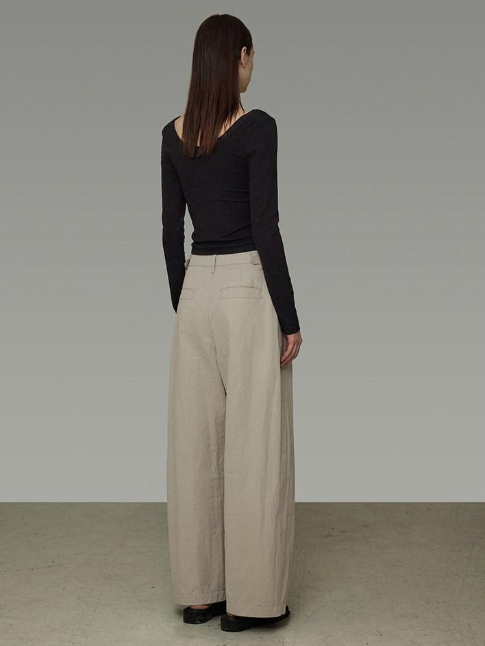 unspoken Pleated Natural Waist Minimalist Loose Women Khaki Zipper Wide Leg Pants