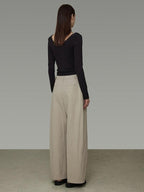 unspoken Pleated Natural Waist Minimalist Loose Women Khaki Zipper Wide Leg Pants