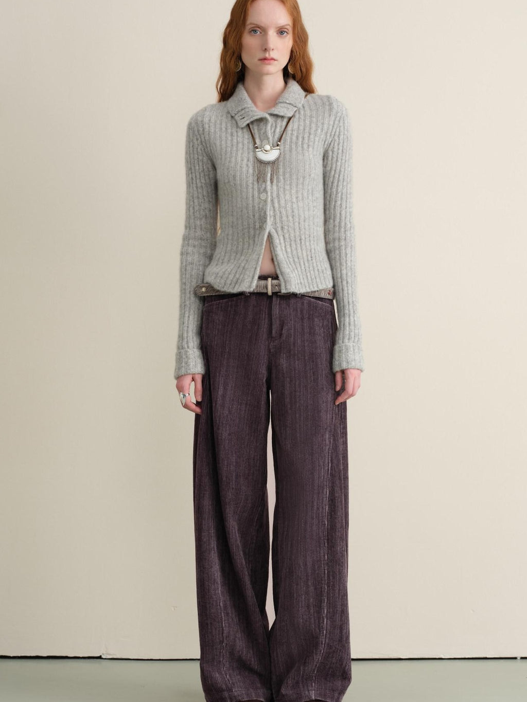 someonesometimes Soft Wool Cotton Blend Slim Fit Side Slit Cropped Button Crewneck Womens Cardigans