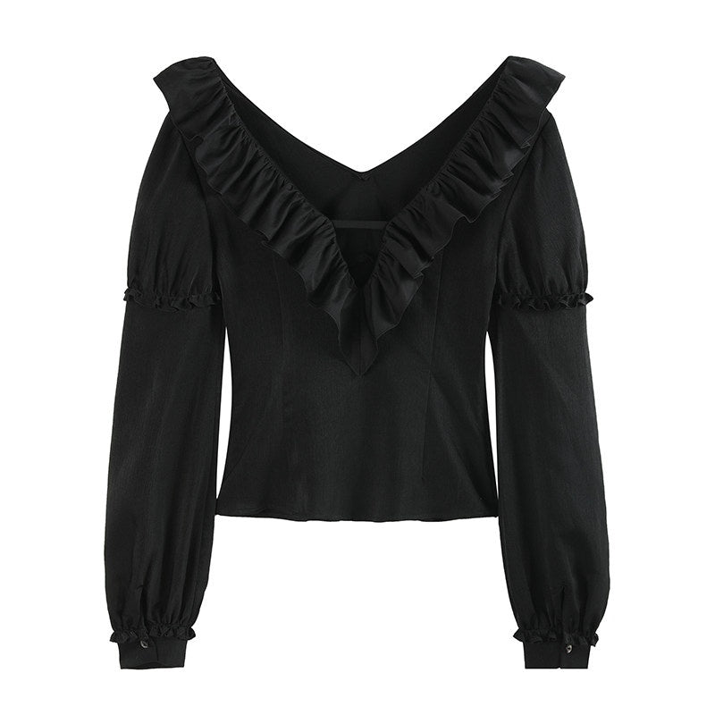 someone_sometimes_Sleek_V-neck_Slim_Fit_Commuter_Long_Sleeve_Black_Poly_Viscose_Women_Work_Blouses_MISSTT