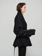 audreyyang Tie Front Vintage Oversized Batwing Sleeve Women Polyester Cropped Jackets