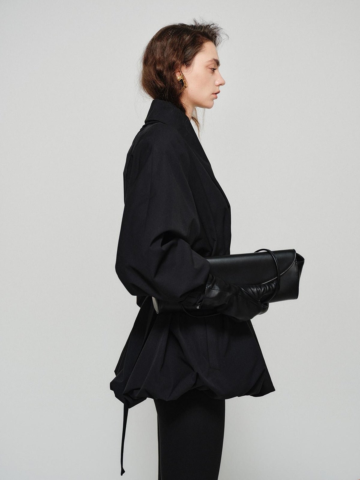 audreyyang Tie Front Vintage Oversized Batwing Sleeve Women Polyester Cropped Jackets