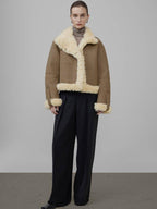 unspoken Faux Fur Pocketed Loose Fit Barn Style Brown Women Cropped Jackets