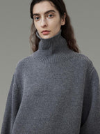 unspoken Warm Wool Blend Loose Fit Turtleneck Knitted Pullover Office Casual Gray Sweaters
