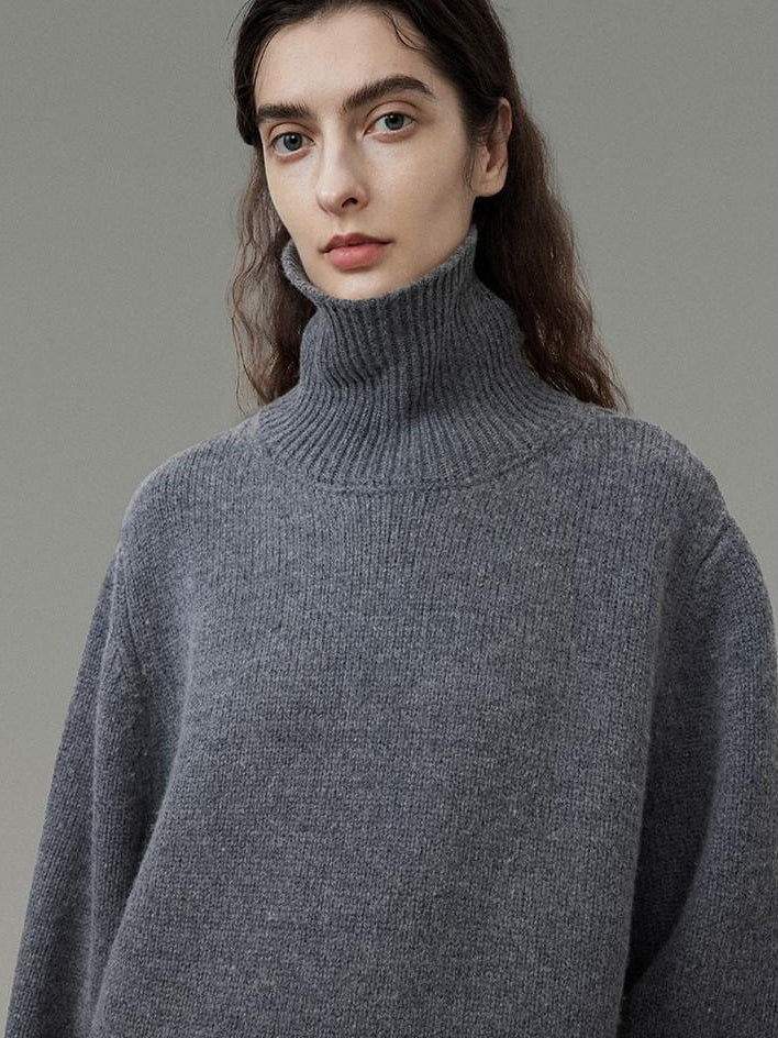 unspoken Warm Wool Blend Loose Fit Turtleneck Knitted Pullover Office Casual Gray Sweaters