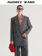 audreyyang Single Button Relaxed Fit Polyester Office For Women Long Sleeve Solid Blazers