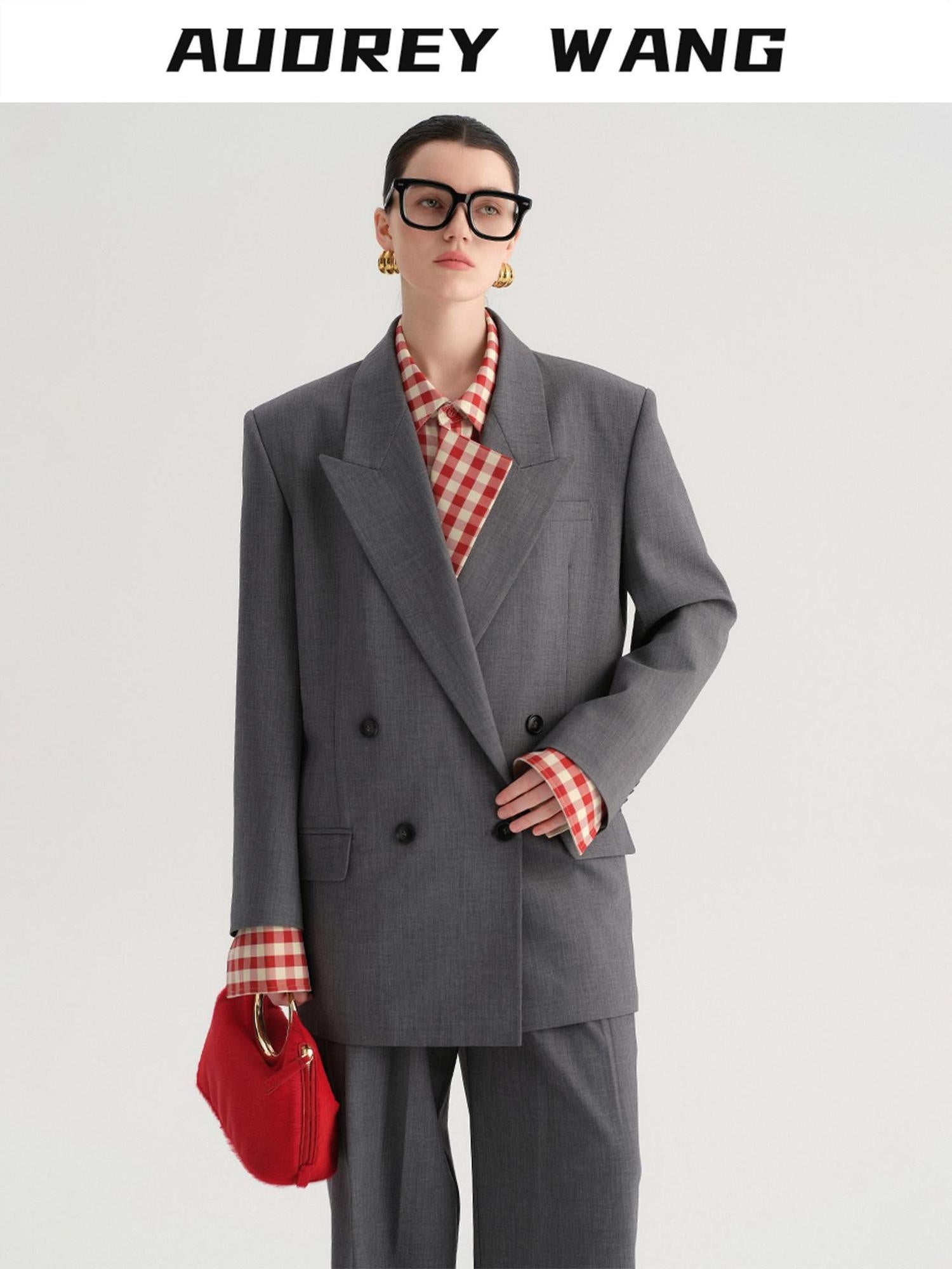 audreyyang Single Button Relaxed Fit Polyester Office For Women Long Sleeve Solid Blazers