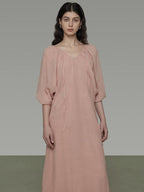 unspoken Breathable Linen Lyocell Blend Minimal A Line V-neck Pleated Women Maxi Dresses