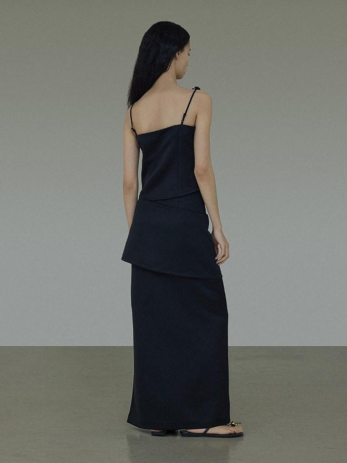 unspoken High Waist Ruffle Commuter Straight H Line Knit Polyester Women Maxi Skirts