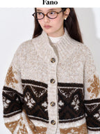 fano Cozy Thermal Wool Blend Commuter Relaxed Fit Mock Neck Striped Oatmeal Cardigans
