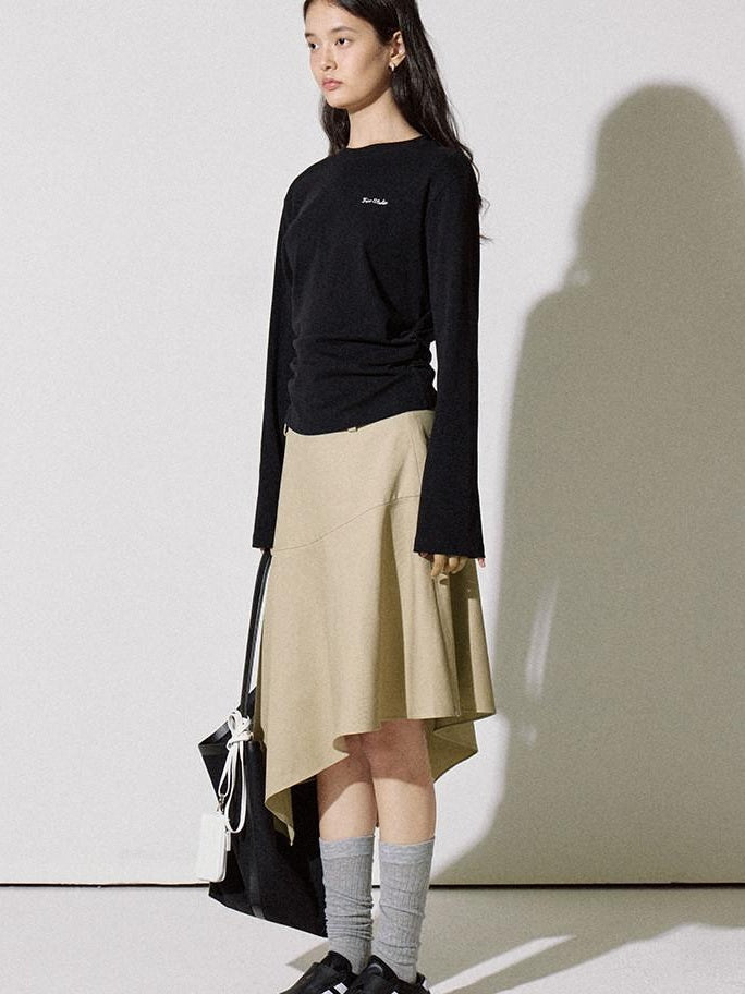 fano Soft Lyocell Cotton Blend Casual Mid Waist Ruffle Asymmetrical Women Midi Skirts