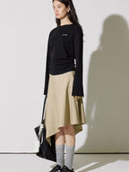 fano Soft Lyocell Cotton Blend Casual Mid Waist Ruffle Asymmetrical Women Midi Skirts