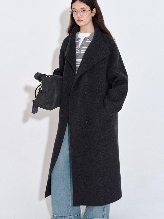 fano Pure Wool Single Breasted Lapel Midlength Straight Korean Women Gray Wool Coats