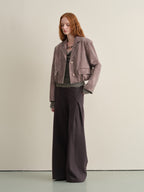 someonesometimes Wrinkle Resistant Minimal Workwear Natural Waist Women Purple Straight Pants