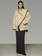 unspoken 100 Percent Wool Lightweight Minimal Commuter Loose Women Pale Yellow Wool Coats