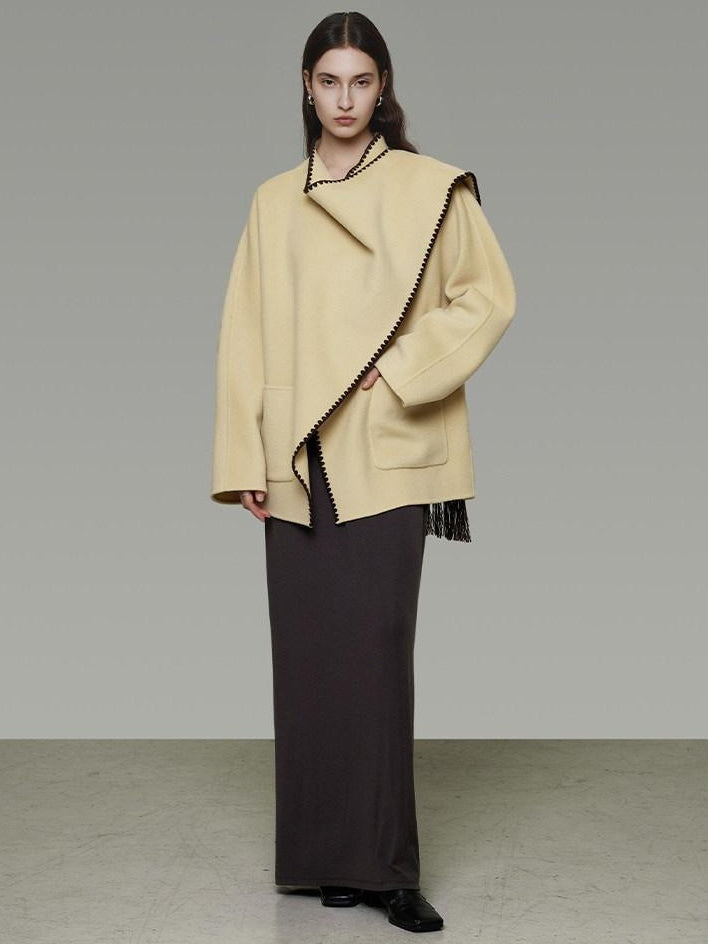 unspoken 100 Percent Wool Lightweight Minimal Commuter Loose Women Pale Yellow Wool Coats