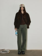 Lofi choose Zip Front Loose Fit Commuter Office Long Sleeve Dark Brown Women Cropped Jackets