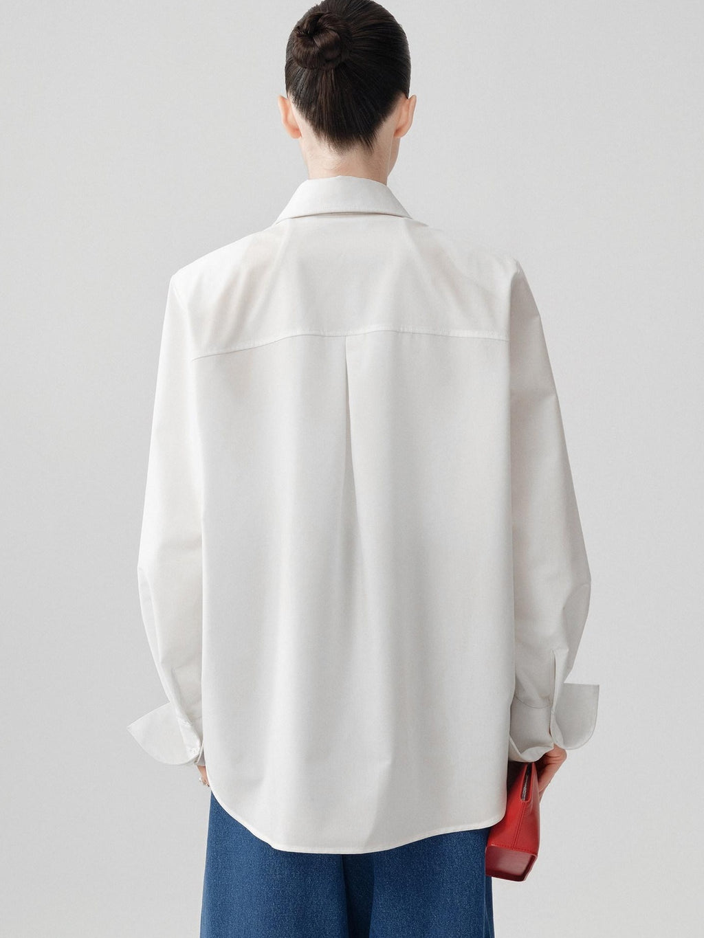 audreyyang Comfortable Polyester Blend Loose Lapel Button Long Sleeve Commuter White Shirts