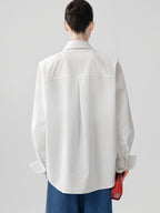 audreyyang Comfortable Polyester Blend Loose Lapel Button Long Sleeve Commuter White Shirts