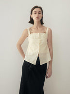 someonesometimes Button Detail Workwear Straight Fit Stretch Almond Beige Camisoles
