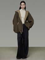 unspoken Premium Sheepswool Minimal Commuter Loose Fit Hooded Zip For Women Wool Coats