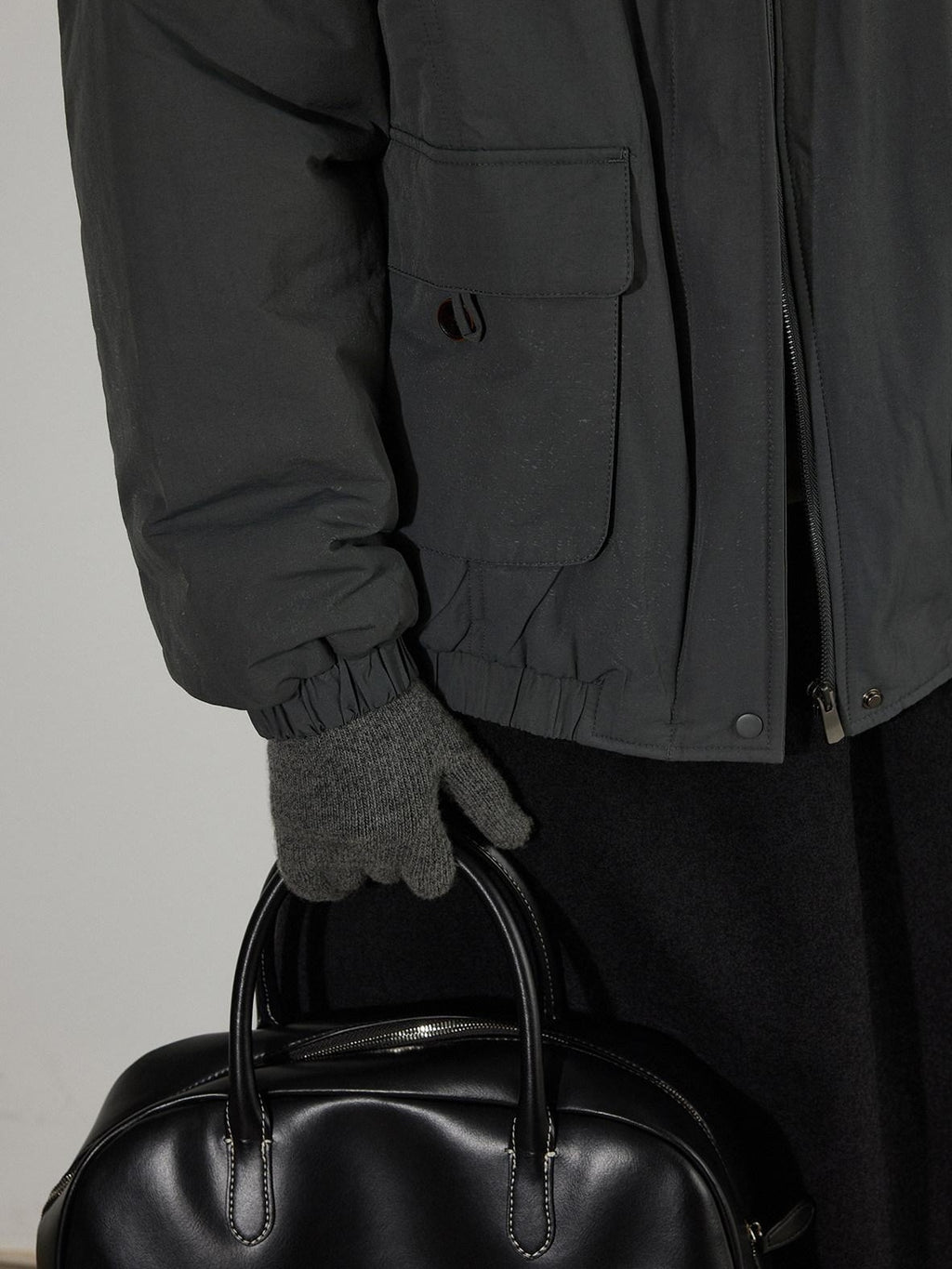 Lofi choose Warm Thick Loose Fit Commuter Zipper Long Sleeve Green Haze Gray Bomber Jackets