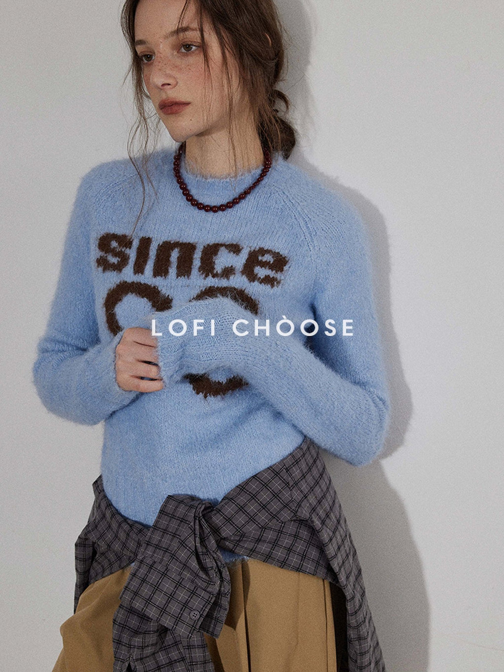 Lofi choose Soft Knit Relaxed Crewneck Pullover Women Commuter Cloud Blue Sweaters