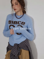 Lofi choose Soft Knit Relaxed Crewneck Pullover Women Commuter Cloud Blue Sweaters