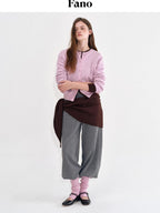 fano Durable Pure Sheep Wool Slouchy Crew Neck Buttoned Pink Knit Women Cardigans