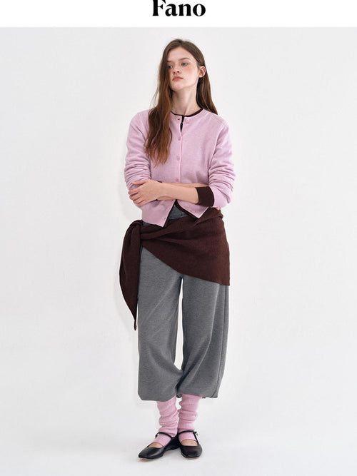 fano Durable Pure Sheep Wool Slouchy Crew Neck Buttoned Pink Knit Women Cardigans