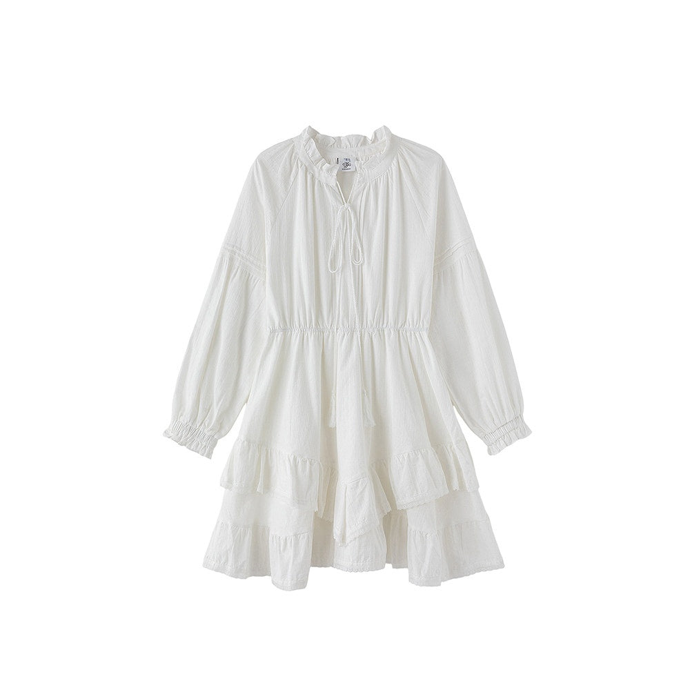ikyou_Non_Fading_V-neck_Drawstring_High_Waist_A_Line_Casual_White_Midi_Dresses_MISSTT