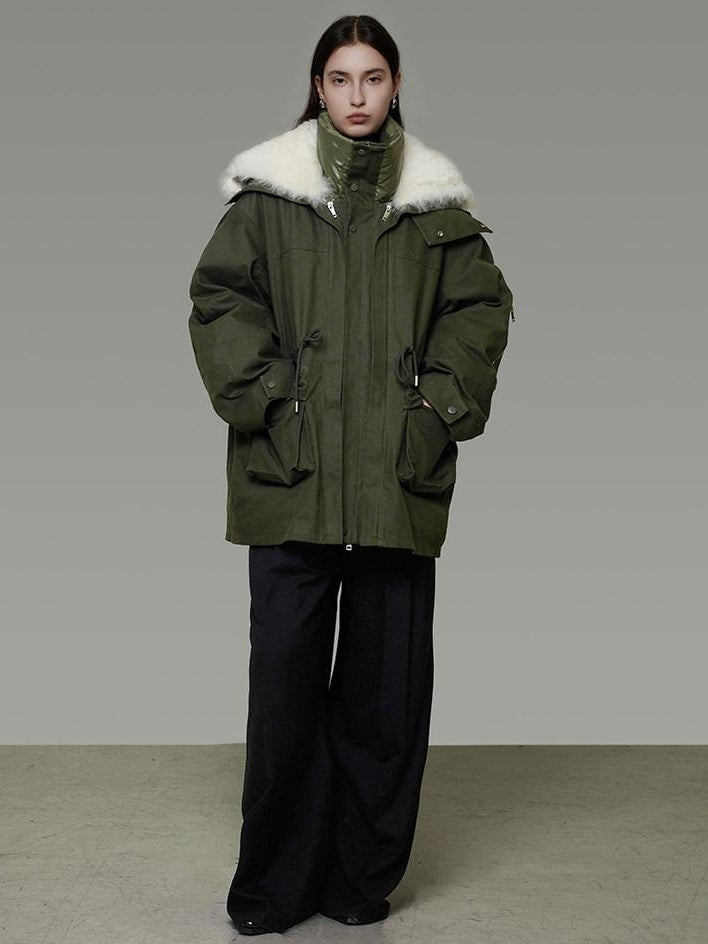 unspoken 90% White Duck Down Warm Midlength Stand Collar Women Army Green Down Jackets