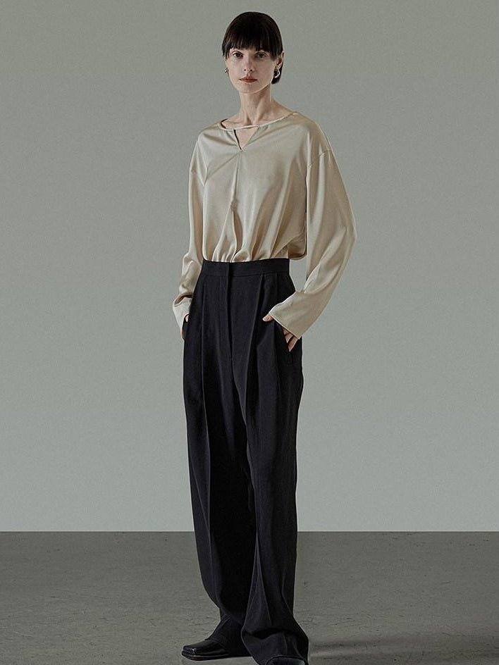 unspoken Skin Friendly Breathable Minimal Loose V-neck Longsleeve Women Champagne Blouses