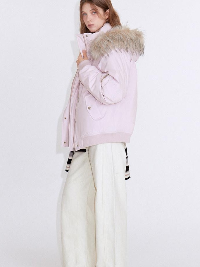 fano White Duck 90 Percent Down Removable Hood Casual Regular Women Pink Down Jackets