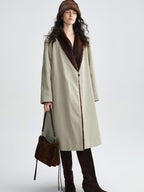 audreyyang Warm Thick Lapel Patchwork Slavic Loose Fit For Women Faux Fur Almond Long Coats