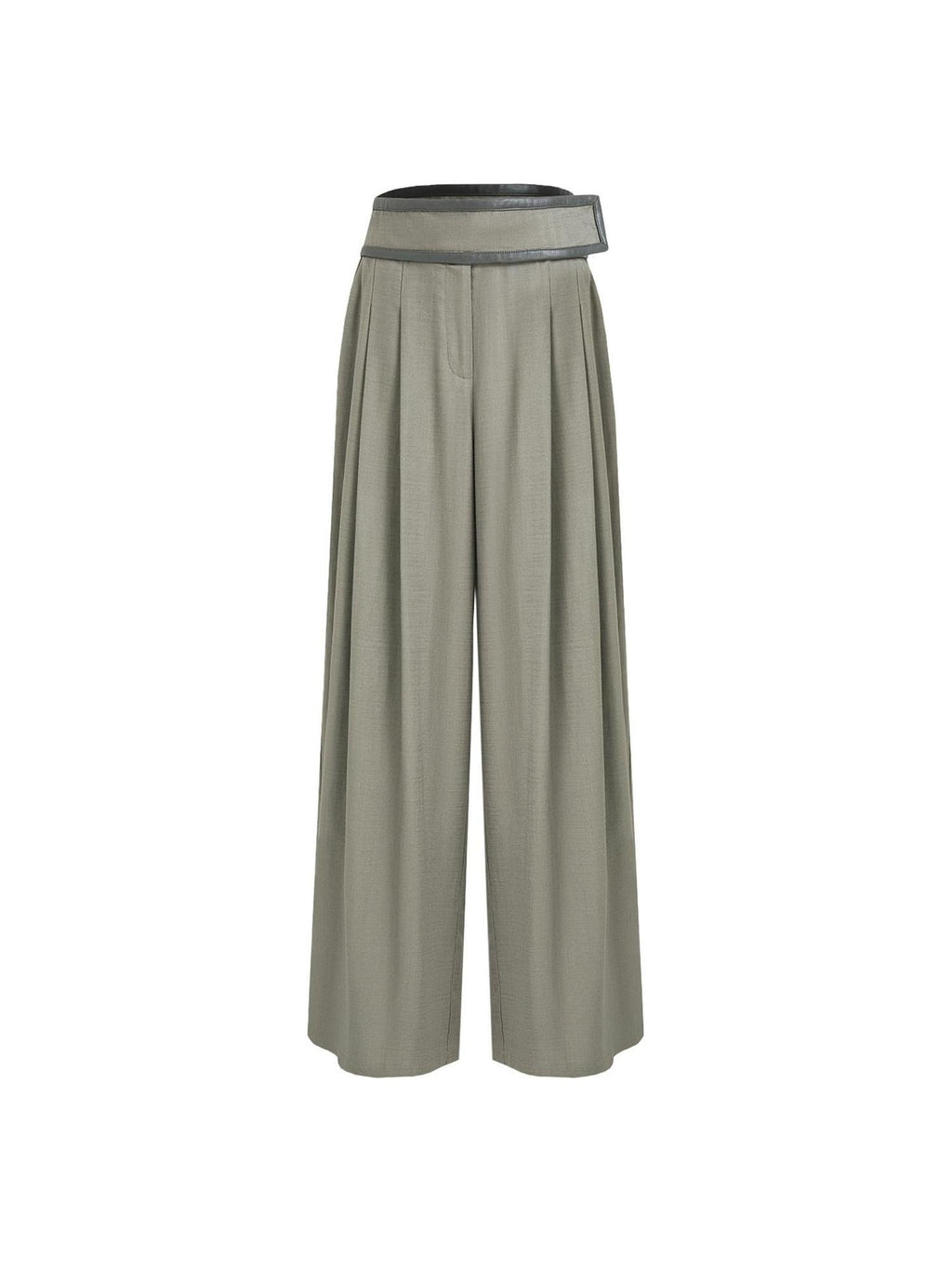 unspoken High Waist Breathable Lyocell Blend Minimal Office Moss Green Wide Leg Pants