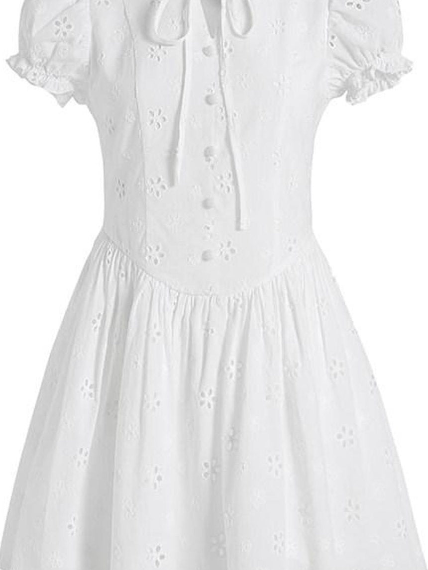 fano Pure Cotton Breathable Korean Workwear A Line Round Neck White Midi Dresses