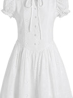 fano Pure Cotton Breathable Korean Workwear A Line Round Neck White Midi Dresses