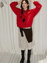 Lofi choose High Waist Casual Patchwork A Line Printed Polyester Office Midi Skirts