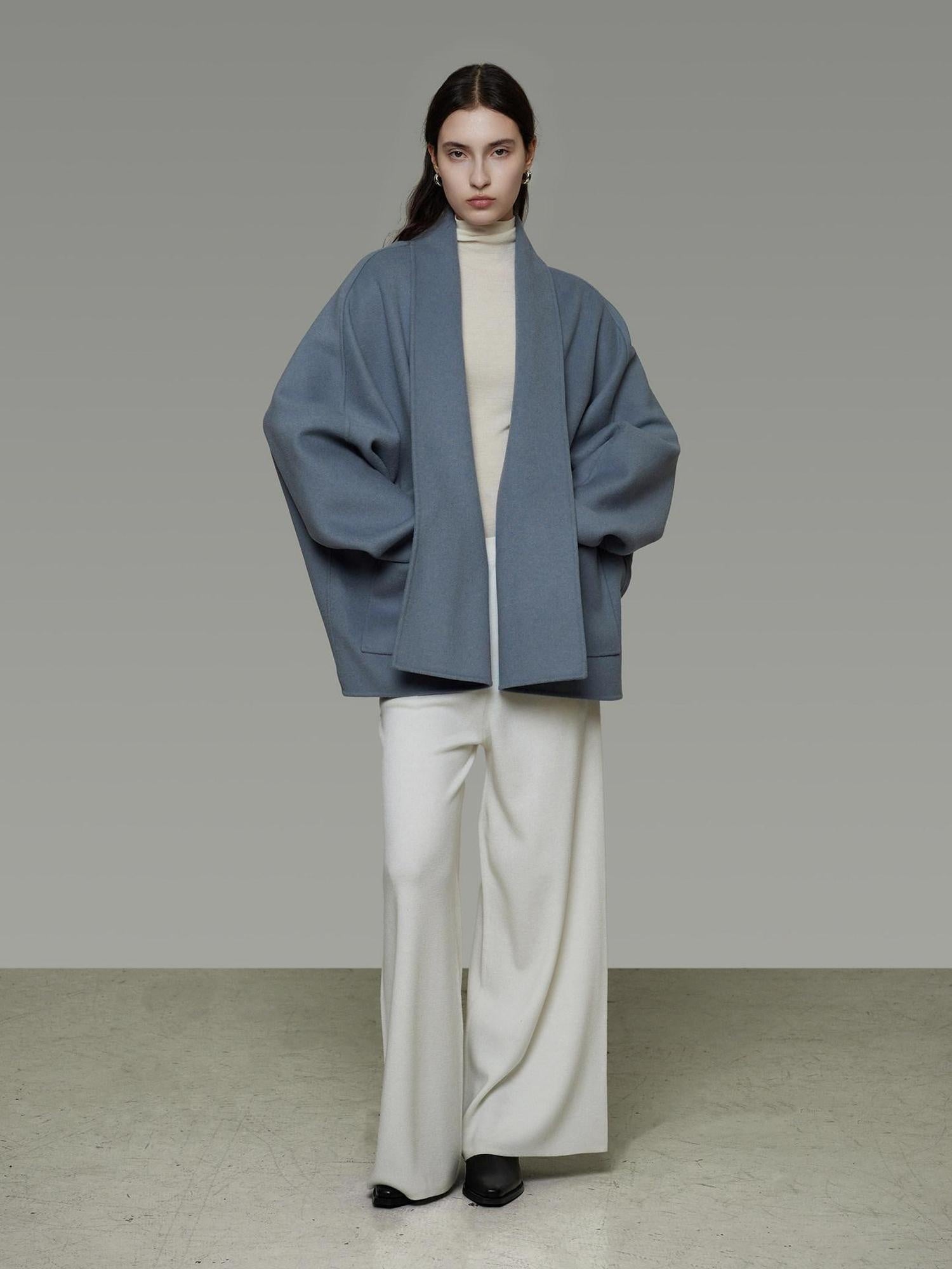 unspoken Pure Sheepswool Structured Tailoring Relaxed Fit Mist Blue Wool Coats