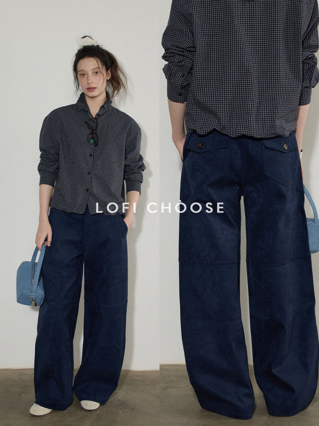 Lofi choose High Waist Stretch Wide Leg Zip Office Casual Women Brown Navy Straight Pants