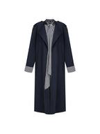 unspoken Minimal Navy Plaid Single Breasted Midlength Relaxed Women Trench Coats