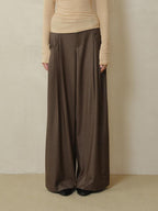 someonesometimes Shape Retaining Pleated Natural Waist Brown Striped Poly Stretch Wide Leg Pants