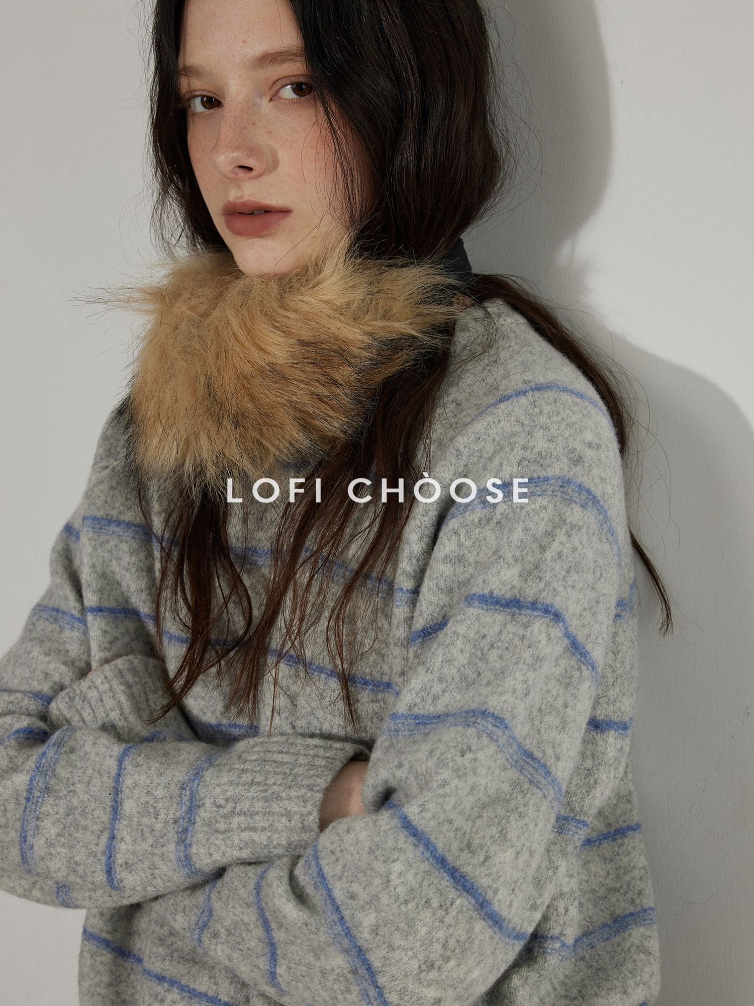 Lofi choose Acrylic Wool Blend Office Loose Fit Striped Pullover Crewneck Women Sweaters